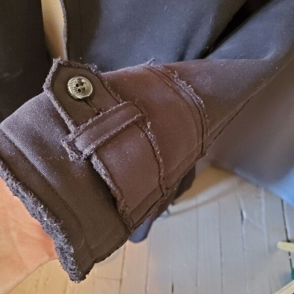 Vintage 90s Black Be Rock Los Angeles Express Long Coat Jacket, S-M - Picture 5 of 16